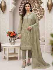 PEAR GREEN Chiffon Embroidered 3Pc Suit (Unstitched)