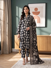 BLACK,LIGHT GRAY & BROWN DIGITAL PRINTED PREMIUM LAWN SUIT WITH FINE LAWN DUPATTA 3Pc (Unstitched)