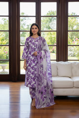 PURPLE & WHITE Printed Premium Lawn Full Suit 3pc (Unstitched)