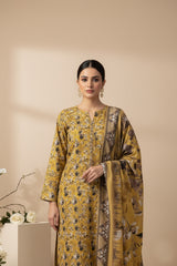 BASE OLIVE GREEN BLACK GRAY PRINT 3pc Premium Doria linen suit with linen dupatta (Unstitched)