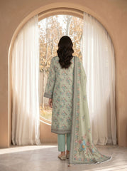 TEA GREEN WITH MULTI PREMIUM DIGITAL PRINTED LAWN SUIT WITH VOILE DUPATTA 3Pc (Unstitched)