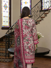 PASTEL PINK WITH GREEN MAGENTA Digital Printed 3Pc suit with Luxury Voile Dupatta(Unstitched)