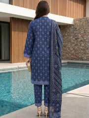 ROYAL BLUE WITH WHITE PRINTED LAWN SUIT WITH VOILE DUPATTA 3Pc (Unstitched)