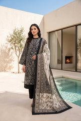 BLACK Premium Digital Lawn 3pc Suit with Light Weight Digital VOILE Dupatta (Unstitched)