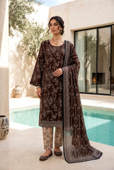 DARK BROWN Premium Digital Lawn Suit with Digital Voile Dupatta 3pc Suit (Unstitched)