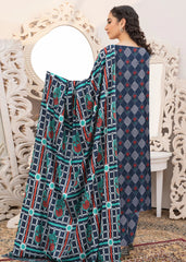 MIDNIGHT BLUE AND TURQUOISE 3pc Premium linen suit with linen dupatta (Unstitched)