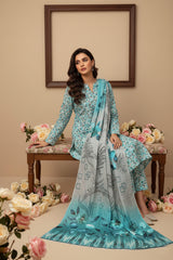 BASE CLOUDY GRAY WITH FEROZI PRINT 3pc Premium Doria linen suit with linen dupatta (Unstitched)