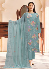 MINT GREEN WITH GOLD AND MULTI COLOUR FLOWER Chiffon Embroidered 3Pc Suit (Unstitched)