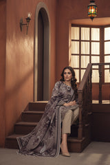 GRAY PURPLE & NARDO GRAY Premium Swiss Voile 3 PC Printed Suit (Unstitched)