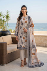 LIGHT GRAY WITH MULTI PRINTED LAWN SUIT WITH VOILE DUPATTA 3Pc (Unstitched)