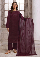 DEEP PLUM Chiffon Embroidered 3Pc Suit (Unstitched)