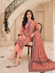 GEORGIA PEACH WITH BLACK Printed Premium Lawn Full Suit 3pc Suit (Unstitched)