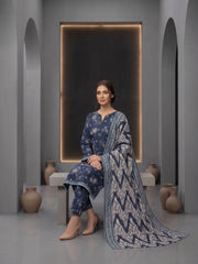COBALT BLUE WITH MULTI PRINTED LAWN SUIT WITH VOILE DUPATTA 3Pc (Unstitched)