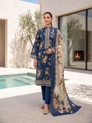 COBALT BLUE Premium Classic Lawn 3pc Suit with Light Weight Voile Dupatta (Unstitched)