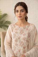 IVORY Chiffon Embroidered 3Pc Suit (Unstitched)