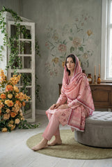 CREAMY PEACH, PINK & RASBERRY Premium Swiss Voile 3 PC Printed Suit (Unstitched)