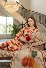 BASE CREAM WITH MULTI PRINT Printed Full Suit with Luxury ZARI Dupatta 3pc (Unstitched)