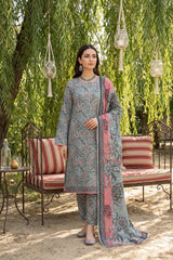 GREEN SHEEN & NEON PINK LAWN SUIT WITH VOILE DUPATTA 3Pc (Unstitched)