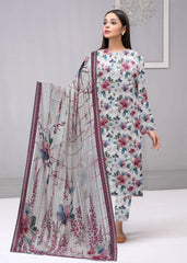 OFF WHITE WITH PASTLE FLOWERS 3pc Premium linen suit with linen dupatta (Unstitched)
