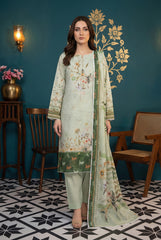 MINT GREEN WITH MULTI PRINT Premium Swiss Voile 3 PC Printed Suit (Unstitched)