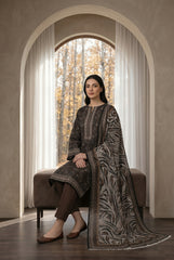 BROWN BLACK & GRAY PREMIUM DIGITAL PRINTED LAWN SUIT WITH VOILE DUPATTA 3Pc (Unstitched)