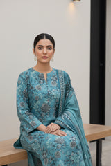 MAYA BLUE WITH MULTI PRINT Printed Premium Lawn Full Suit 3pc Suit (Unstitched)