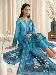 OCEAN BLUE & NAVY BLUE Digital Printed Premium Lawn with Light weight Voile Dupatta 3pc Suit (Unstitched)