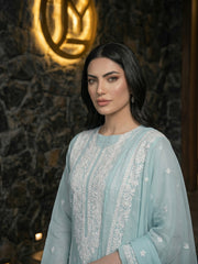 LIGHT GREEN Chiffon Embroidered 3Pc Suit (Unstitched)