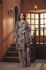 GRAY PURPLE & NARDO GRAY Premium Swiss Voile 3 PC Printed Suit (Unstitched)