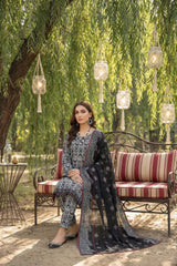 BLACK CREAM & RASBERRY CAMBRIC LAWN SUIT WITH VOILE DUPATTA 3Pc (Unstitched)