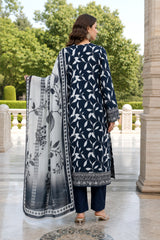 BLUE Digital Printed 3Pc suit with Luxury Voile Dupatta(Unstitched)