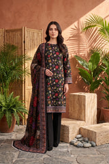 DARK GREEN WITH MULTI PRINT Bana Dora Lawn Shirt with Plain dyed Trouser with Luxury Lawn Voile Dupatta 3Pc.(Unstitched)