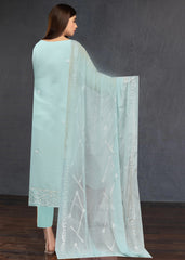PASTEL TURQUOISE WITH SEQUINS Chiffon Embroidered 3Pc Suit (Unstitched)