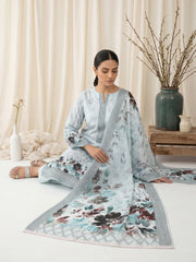 ICE BLUE WITH MULTI Digital Printed 3Pc suit with Luxury Voile Dupatta(Unstitched)