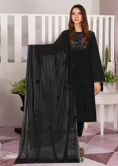 BLACK WITH SEQUINS Chiffon Embroidered 3Pc Suit (Unstitched)