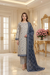 BLACK & OYSTER Digital Printed Premium Lawn 3pc Suit (Unstitched)