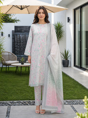 LIGHT GREEN WITH PINK PRINTED PREMIUM LAWN WITH FANCY DIAMOND DUPATTA 3Pc Suit (Unstitched)