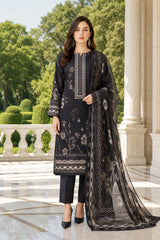 BLACK,GREEN & CREAM Premium Classic Lawn 3pc Suit with Light Weight Voile Dupatta (Unstitched)