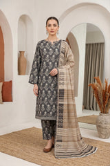 BLACK GRAY & PASTEL CREAM PRINTED LAWN SUIT WITH VOILE DUPATTA 3Pc (Unstitched)