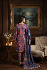 BASE NAVY BLUE WITH MULTI PRINT Khaddar Printed Suit with Khaddar Printed Dupatta 3pc Unstitched