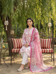 PALE PINK WITH MULTI Printed Premium Lawn Suit with Voile Dupatta 3pc (Unstitched)