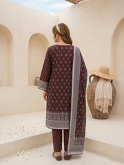 WINE WITH WHITE Block Printed Premium Lawn with Light weight Voile Dupatta 3pc Suit (Unstitched)