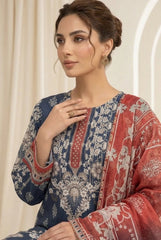 ROYAL BLUE WITH MULTI PRINT Printed Premium Lawn Full Suit 3pc Suit (Unstitched)