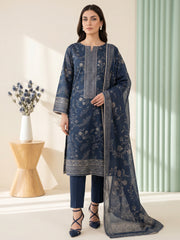 NAVY BLUE Digital Printed Premium Lawn with Light weight Voile Dupatta 3pc Suit (Unstitched)