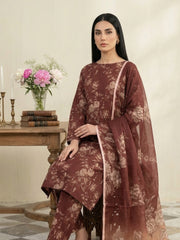 DARK MAROON & EARTHY BROWN Printed Premium Lawn Full Suit 3pc Suit (Unstitched)