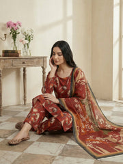 VIVID MAROON WITH MULTI PRINT Printed Premium Lawn Full Suit 3pc Suit (Unstitched)