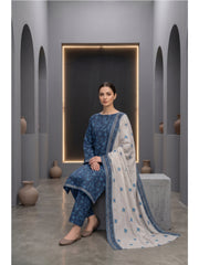 BLUE WITH MULTI PRINTED LAWN SUIT WITH VOILE DUPATTA 3Pc (Unstitched)
