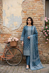 TEAL BLUE 3Pc Premium Dhanak Printed Suits (Unstitched)