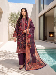 MATTE PURPLE WITH MULTI Premium Classic Lawn 3pc Suit with Light Weight Voile Dupatta (Unstitched)