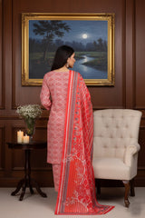 STRAWBERRY RED Khaddar Printed Suit with Khaddar Printed Dupatta 3pc Unstitched
